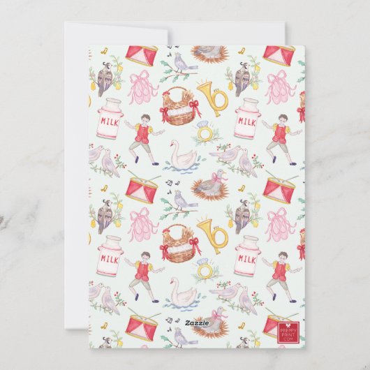 Waterverf Twaalf Dagen van Kerstmis Foto Feestdagenkaart (Achterkant)