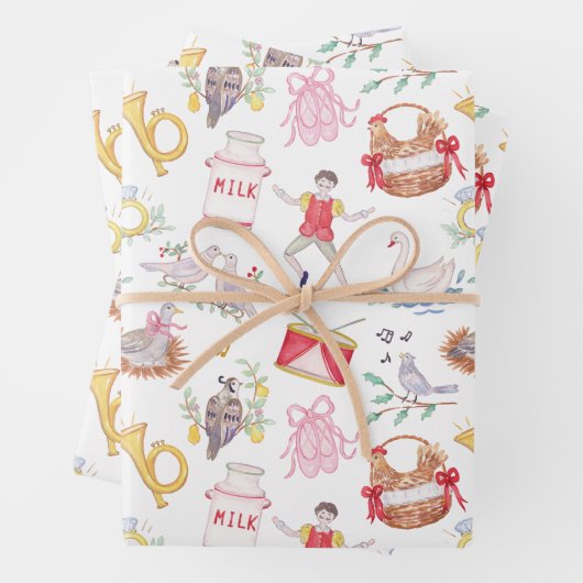 Waterverf Twaalf Dagen van Kerstmis Foto Inpakpapier Vel (In situ)