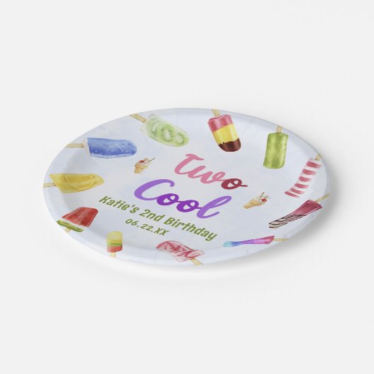 Waterverf Twee Cool Popsicle 2e Verjaardagsfeest Papieren Bordje (Gekanteld)