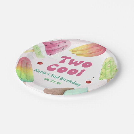 Waterverf Twee Cool Popsicle 2e Verjaardagsfeest Papieren Bordje (Gekanteld)