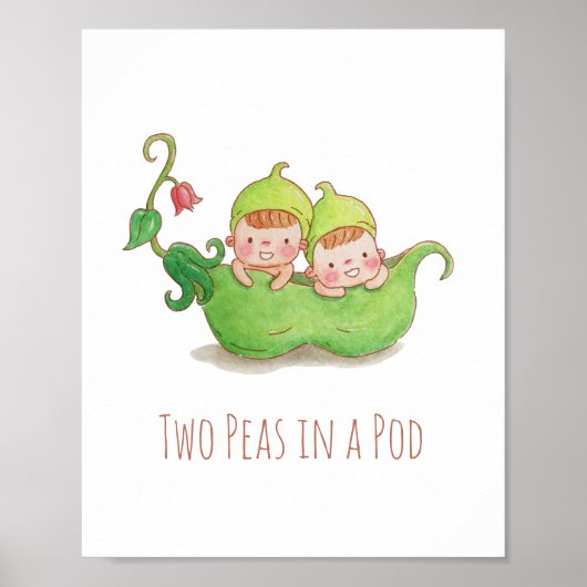 Waterverf Twee erwten in een podneursery Wall Deco Poster (Voorkant)