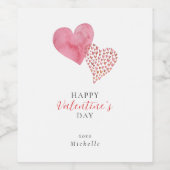 Waterverf twee harten, Valentijnsdag Wijn Etiket (Enkel label)