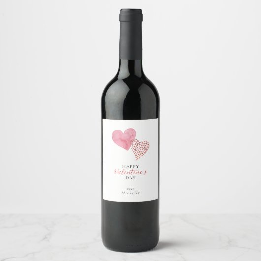 Waterverf twee harten, Valentijnsdag Wijn Etiket (Voorkant)