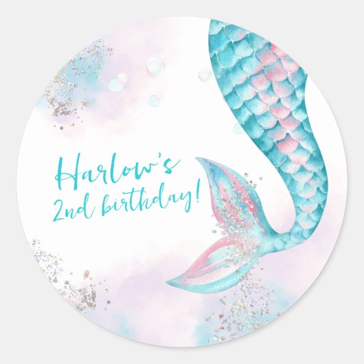 Waterverf Twee het Zee Zeemeermin Verjaardagsfeest Ronde Sticker (Voorkant)