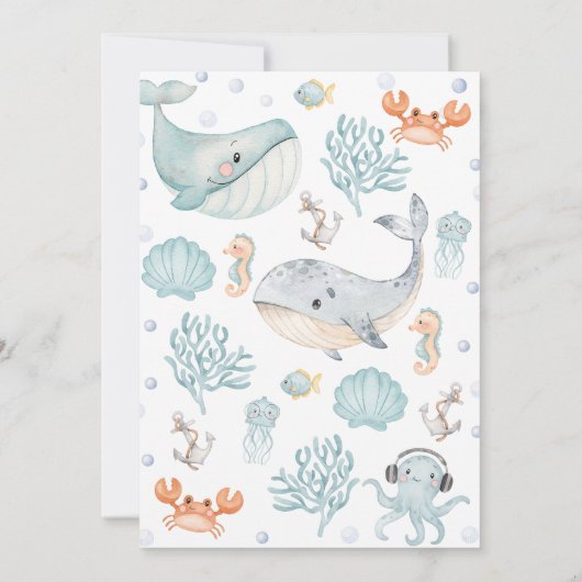 Waterverf Twee Walvissen Twee Het Zee 2e Verjaarda Kaart (Achterkant)