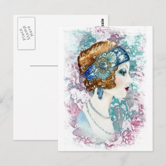 Waterverf Twenties Art deco flapper Briefkaart (Voorkant / Achterkant)