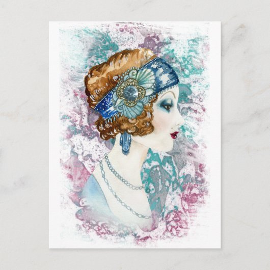 Waterverf Twenties Art deco flapper Briefkaart (Voorkant)
