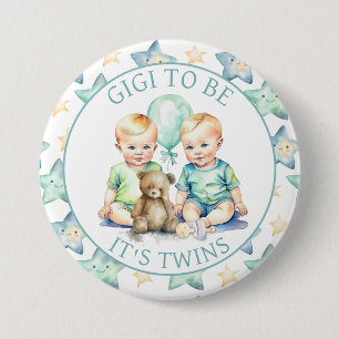 Waterverf Twin Boys Baby shower Gigi om te zijn Ronde Button 7,6 Cm