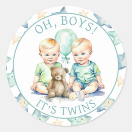 Waterverf Twin Boys Baby shower | Oh, jongens! Ronde Sticker