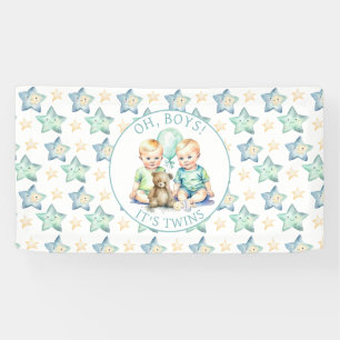 Waterverf Twin Boys Baby shower Oh, jongens! Spandoek
