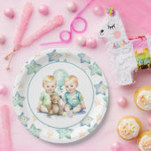 Waterverf Twin Boys Baby shower Papieren Bordje (Feest)