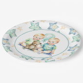 Waterverf Twin Boys Baby shower Papieren Bordje (Gekanteld)