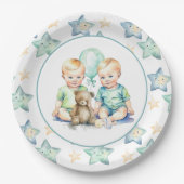 Waterverf Twin Boys Baby shower Papieren Bordje (Voorkant)