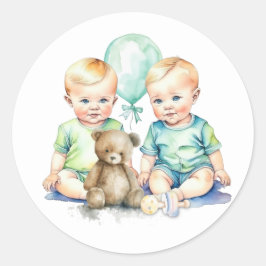 Waterverf Twin Boys Baby shower Ronde Sticker
