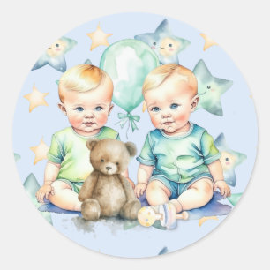 Waterverf Twin Boys Baby shower Ronde Sticker