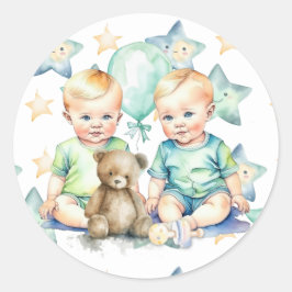 Waterverf Twin Boys Baby shower Ronde Sticker