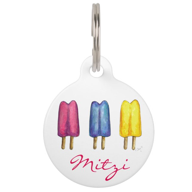 Waterverf Twin Pop Popsicles Popsicles Popsiculair Huisdierpenning (Voorkant)