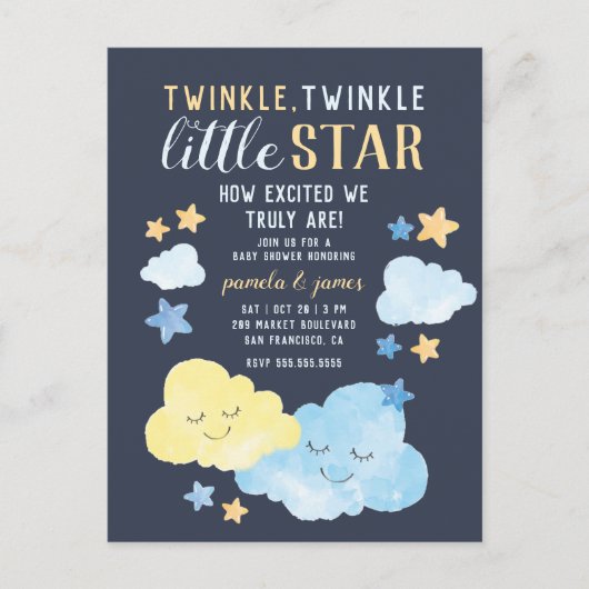 Waterverf Twinkle Twinkle Little Star Baby shower Uitnodiging Briefkaart (Voorkant)