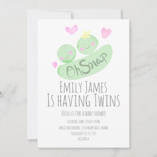 Waterverf Twins Pea Pods Baby shower Kaart (Voorkant)