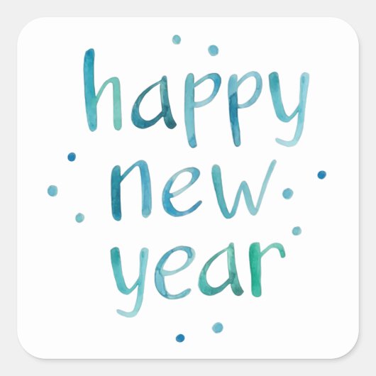 Waterverf Typografie Happy Nieuwjaar design Vierkante Sticker (Voorkant)
