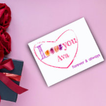 Waterverf typografie houdt van paars briefkaart