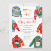 Waterverf Ugly Sweater Holiday Party Kaart (Voorkant)