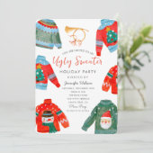 Waterverf Ugly Sweater Holiday Party Kaart (Staand voorkant)