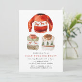 Waterverf Ugly Sweater Holiday Party Kaart (Staand voorkant)