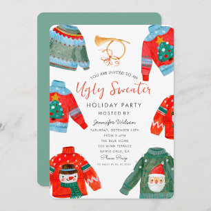 Waterverf Ugly Sweater Holiday Party Kaart