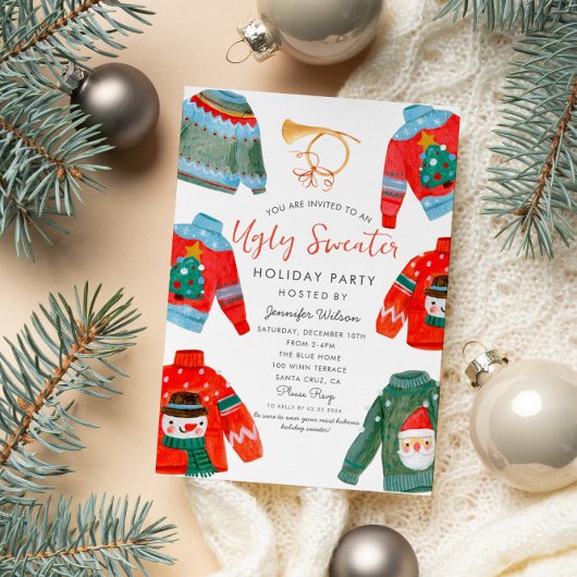 Waterverf Ugly Sweater Holiday Party Kaart