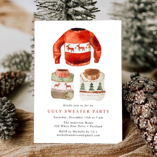 Waterverf Ugly Sweater Holiday Party Kaart