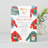 Waterverf Ugly Sweater Holiday Party Kaart (Staand voorkant)