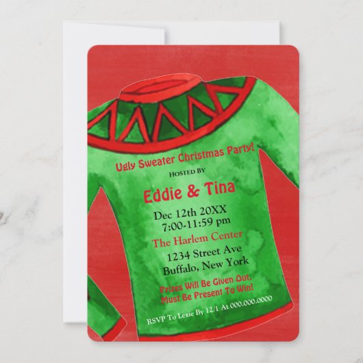 Waterverf Ugly Sweater Kerstparty Kaart (Voorkant)