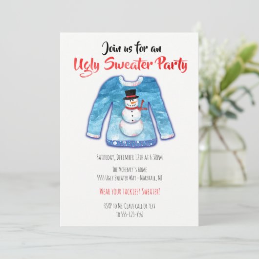 Waterverf Ugly Sweater Tacky kerstparty Kaart (Staand voorkant)
