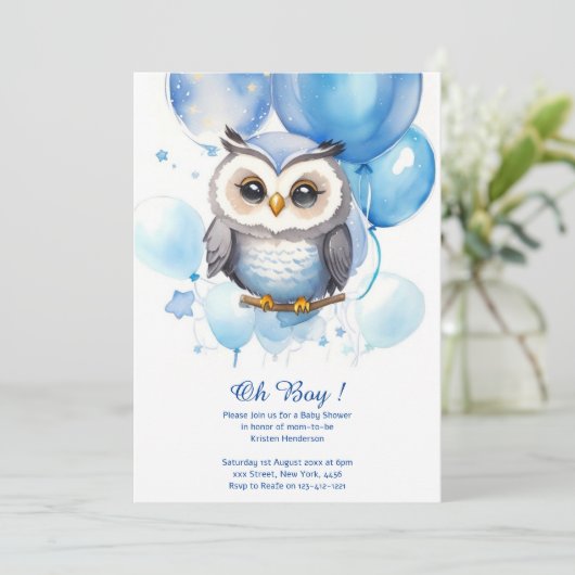 Waterverf Uil Baby shower Uitnodiging (Staand voorkant)