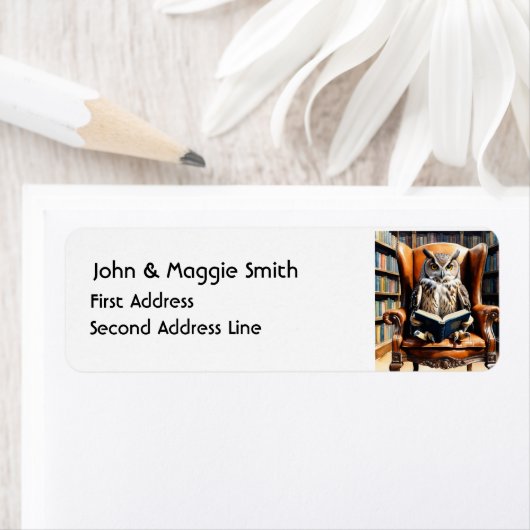 Waterverf uil boeken lezen Bibliotheek Dierlijke K Etiket (Insitu)