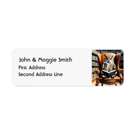 Waterverf uil boeken lezen Bibliotheek Dierlijke K Etiket (Voorkant)