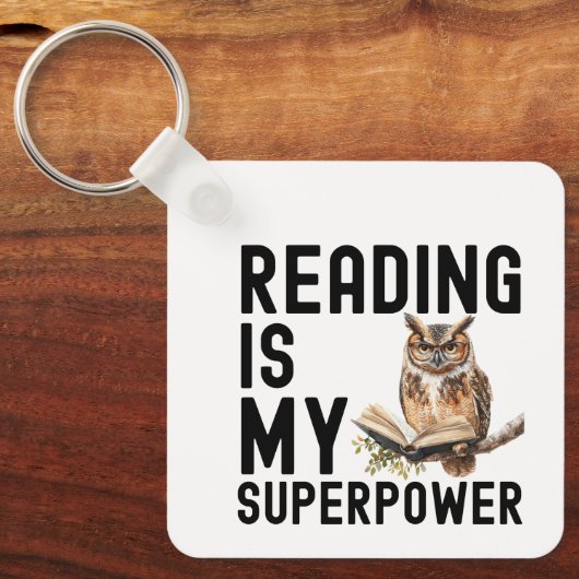 Waterverf Uil Boekenworm Lezen Gezegde Sleutelhanger (Voorkant)