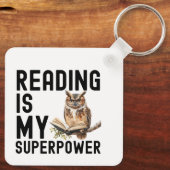 Waterverf Uil Boekenworm Lezen Gezegde Sleutelhanger (Achterkant)