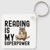 Waterverf Uil Boekenworm Lezen Gezegde Sleutelhanger (Achterkant)