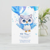 Waterverf Uil Boy Baby shower Uitnodiging (Staand voorkant)
