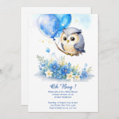 Waterverf Uil Boy Baby shower Uitnodiging (Voorkant / Achterkant)