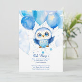 Waterverf Uil Boy Baby shower Uitnodiging (Staand voorkant)