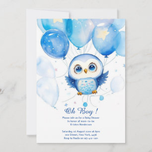 Waterverf Uil Boy Baby shower Uitnodiging