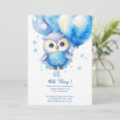 Waterverf Uil Boy Baby shower Uitnodiging (Staand voorkant)