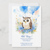 Waterverf Uil Boy Baby shower Uitnodiging (Voorkant)