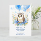 Waterverf Uil Boy Baby shower Uitnodiging (Staand voorkant)