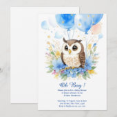 Waterverf Uil Boy Baby shower Uitnodiging (Voorkant / Achterkant)