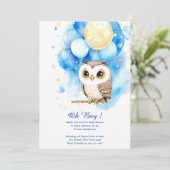 Waterverf Uil Boy Baby shower Uitnodiging (Staand voorkant)