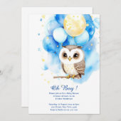 Waterverf Uil Boy Baby shower Uitnodiging (Voorkant / Achterkant)